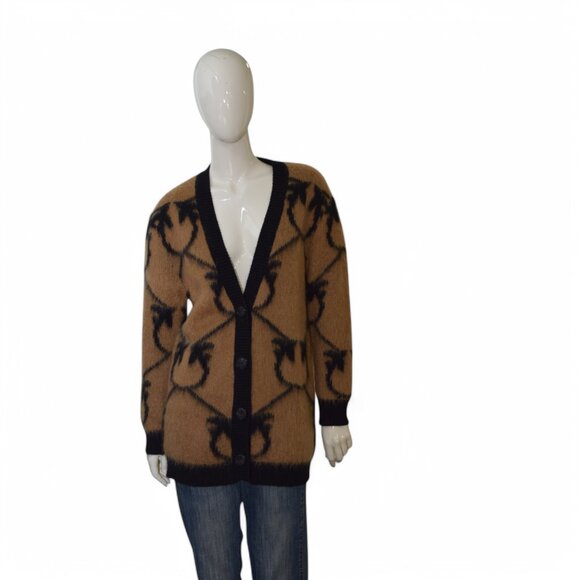 Pinko Beige & Black Wool Mohair Knit V Neckline Cardigan Cardi Jacket size M - Picture 1 of 6